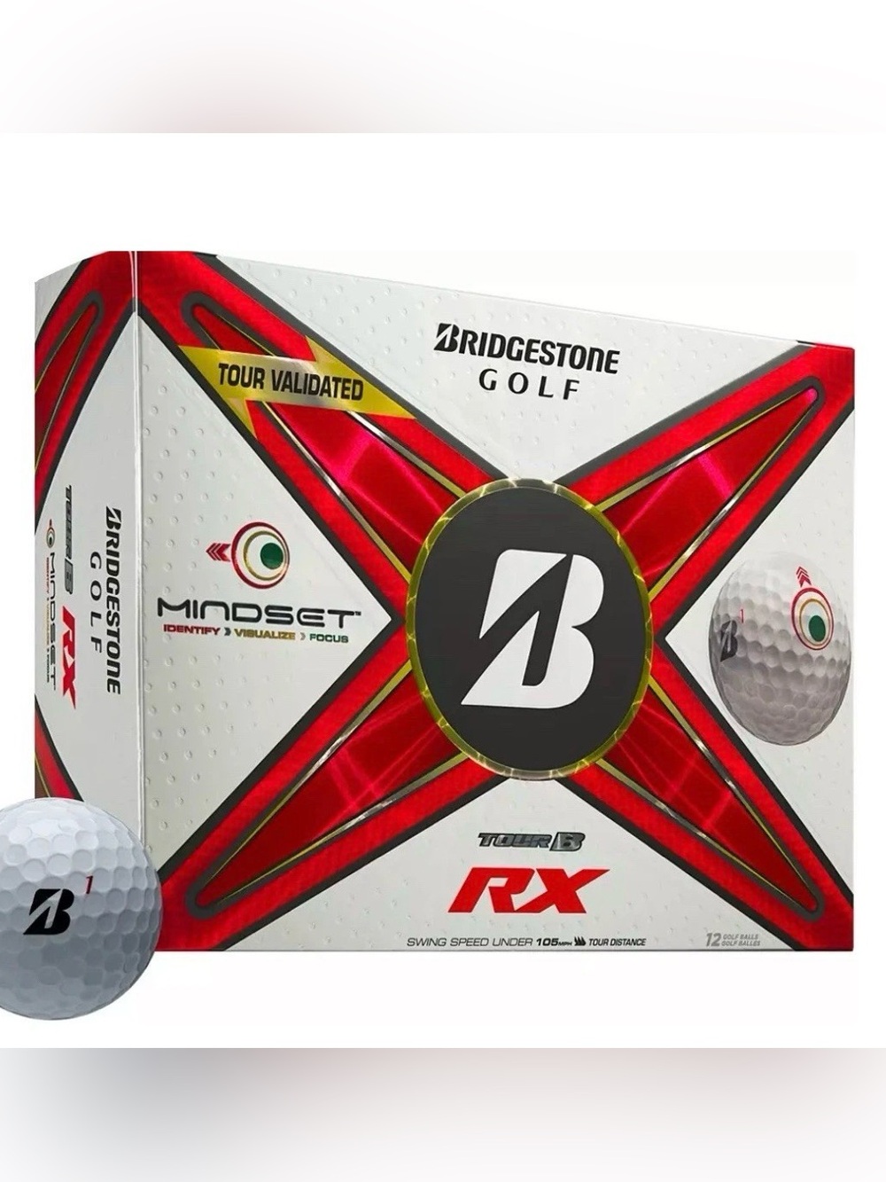 Bridgestone Golf Tour B RX Mindset White/Red Golf Balls - 12 Pack